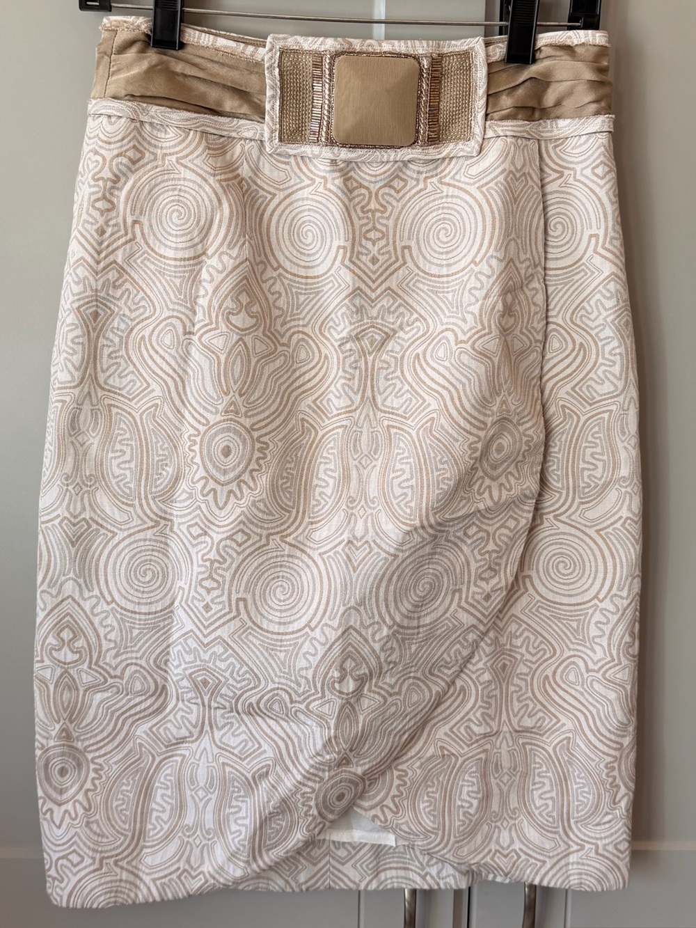 Etcetera Size 4 Embellished Silk Trim Geometric Print Pencil Skirt